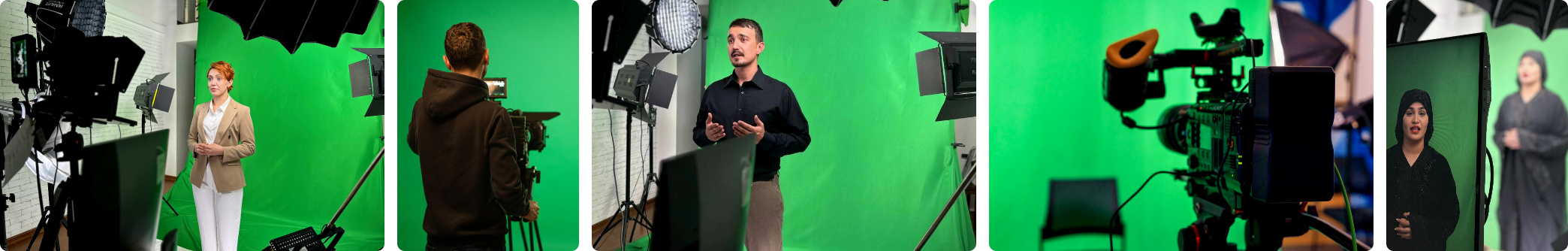 Avatar AI personalizzati Vidnoz con schermo verde e studio